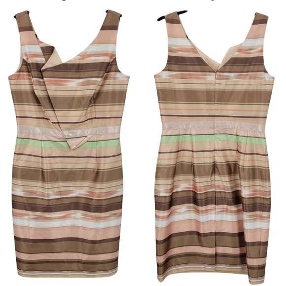 Womens Satin Nasopalatine Pastel Striped Sleeveless Sheath Dress Sz 8 Luncheon - Picture 1 of 10